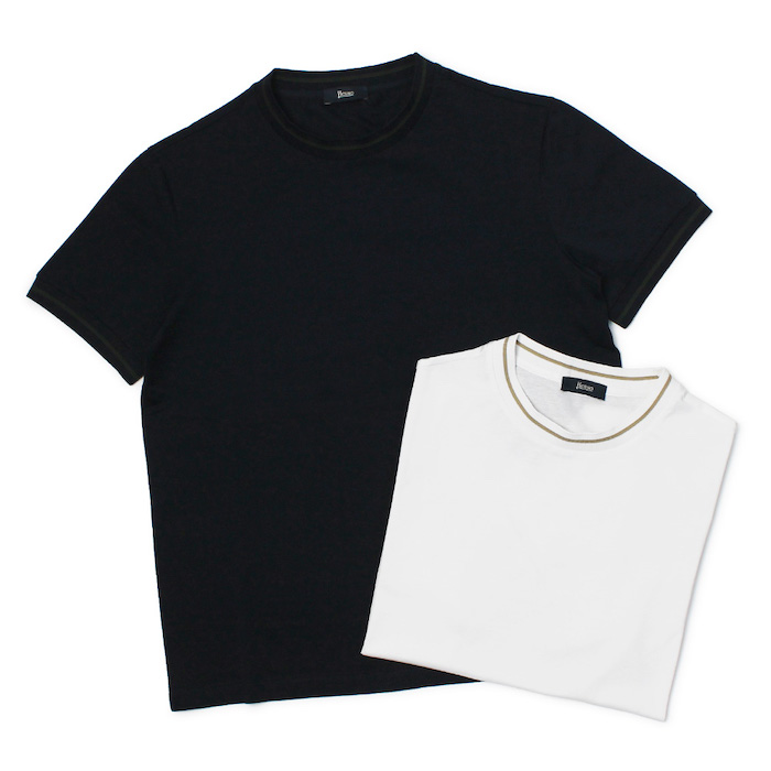 ヘルノ / HERNO / クルーネック Tシャツ / コットン ストレッチ ジャージー / シルケット加工 /  JG0115U-52016【1000.ホワイト/9200.ネイビー】【SALE 30】