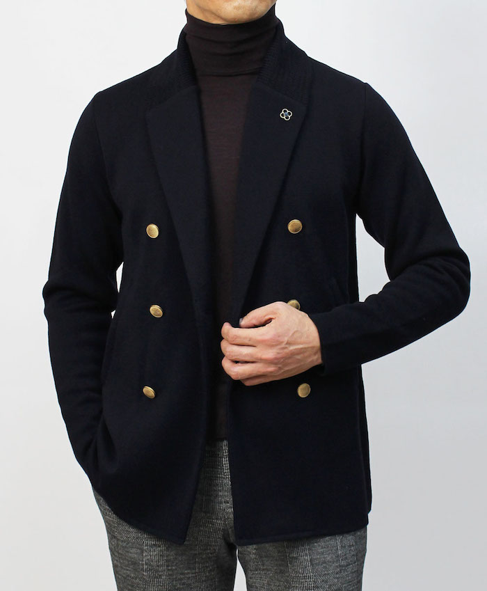 u003c美品\u003e LARDINI ネイビー コットン ニット ジャケット サイズ ...