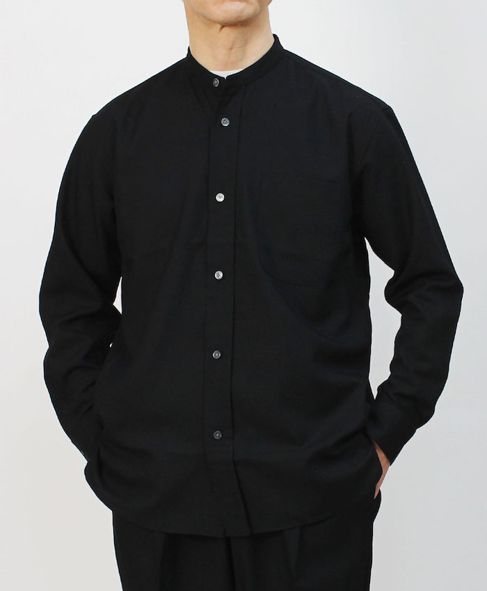 モンサオ / moncao / バンドカラー オーバーシャツ / セットアップ対応 / レーヨンシルク / SHIRT 【ブラック】【SALE 30】  | luccicare online shop ( ルッチカーレ オンラインショップ )