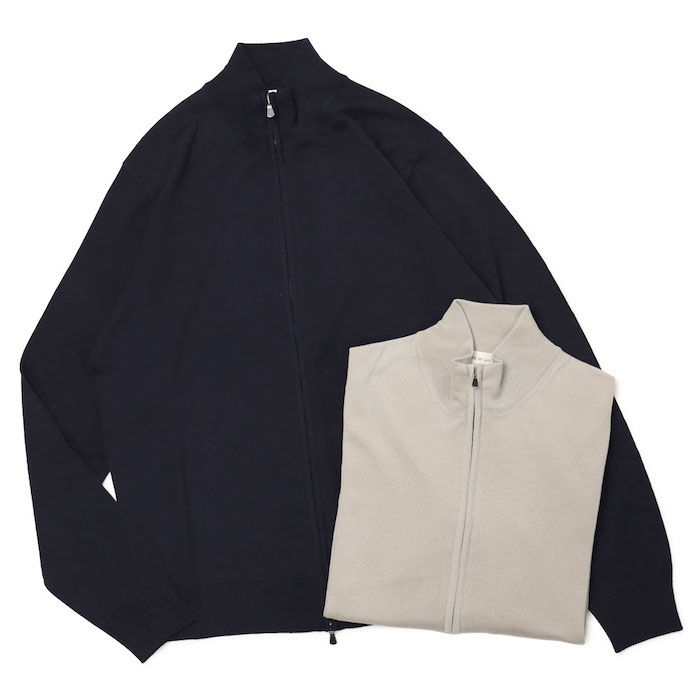 フィリッポ デ ローレンティス / FILIPPO DE LAURENTIIS / スタンドカラー / ZIP UP ニット / ブルゾン /  ROYAL MERINO / ロイヤルメリノ / SUPER120'S / 4110-FZ1ML23 【グレージュ/ネイビー】