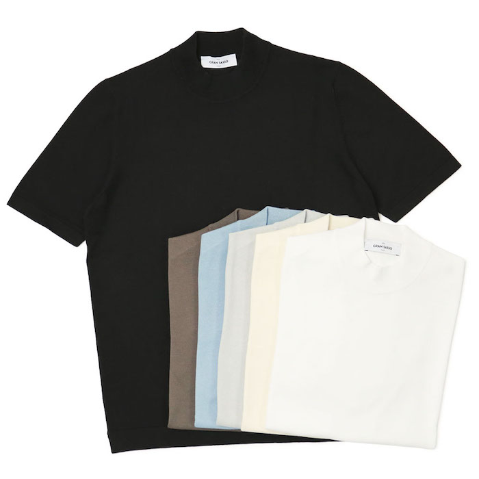 Noir　MASSE MENSCH ホワイトとグレーTシャツ2枚 グランサッソ / GRANSASSO / モックネック ニット Tシャツ / 12G
