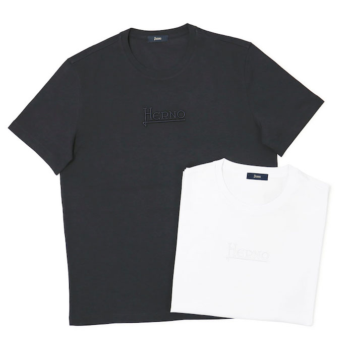 ヘルノ / HERNO / クルーネック 半袖Tシャツ / HERNOロゴ刺繍入り